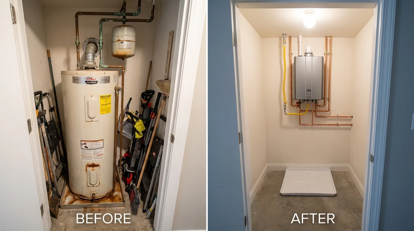 Tank water heater versus wall-mounted tankless unit comparison for Wixom, MI homeowners